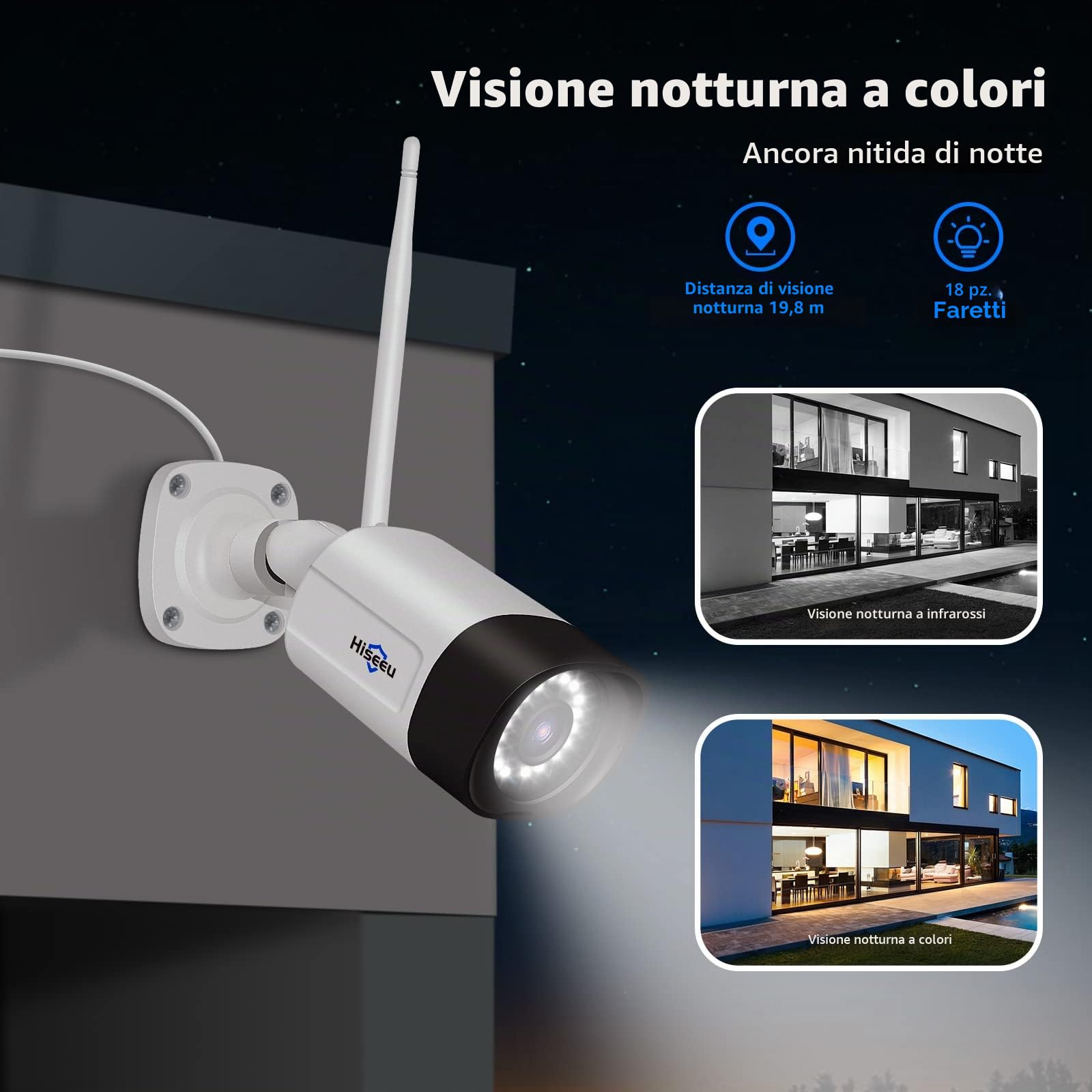 【5MP+Visione Notturna a Colori】Hiseeu Kit Videosorveglianza WiFi 10CH 5MP NVR 1TB HDD, 4X5MP Telecamera IP, Audio a 2 Vie, Rilevamento del Movimento Suono Luce Allarme, Accesso Remoto Alexa