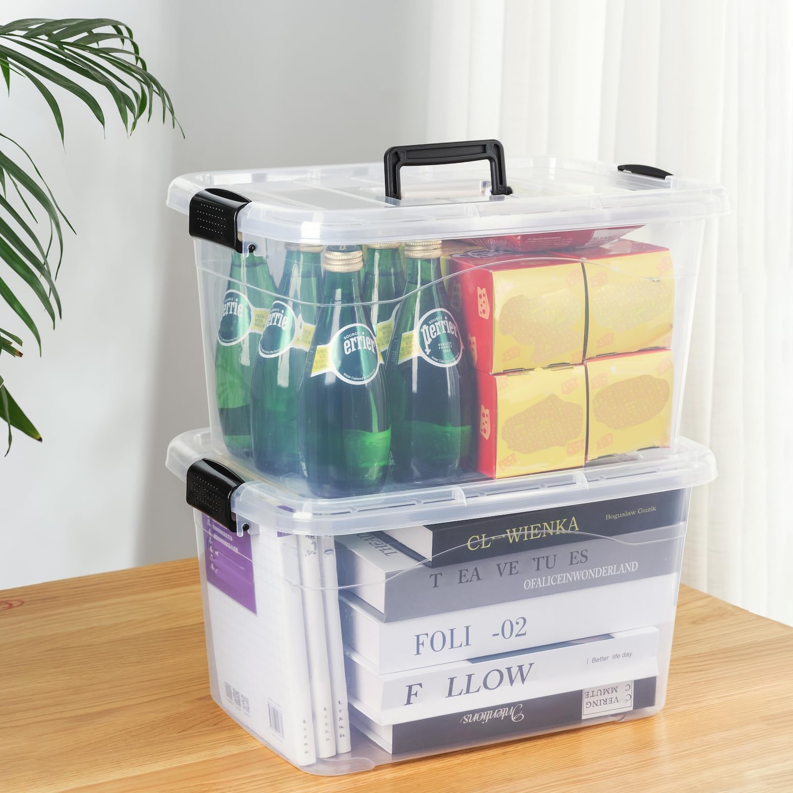 Cetomo 18L*12 Aufbewahrungsboxen, Aufbewahrungsbox mit Deckeln und Griff, stapelbare & ineinander schachtelbare Kunststoffbehälter für Zuhause, Wohnheim und Büro, Transparent, 18L-12er Pack