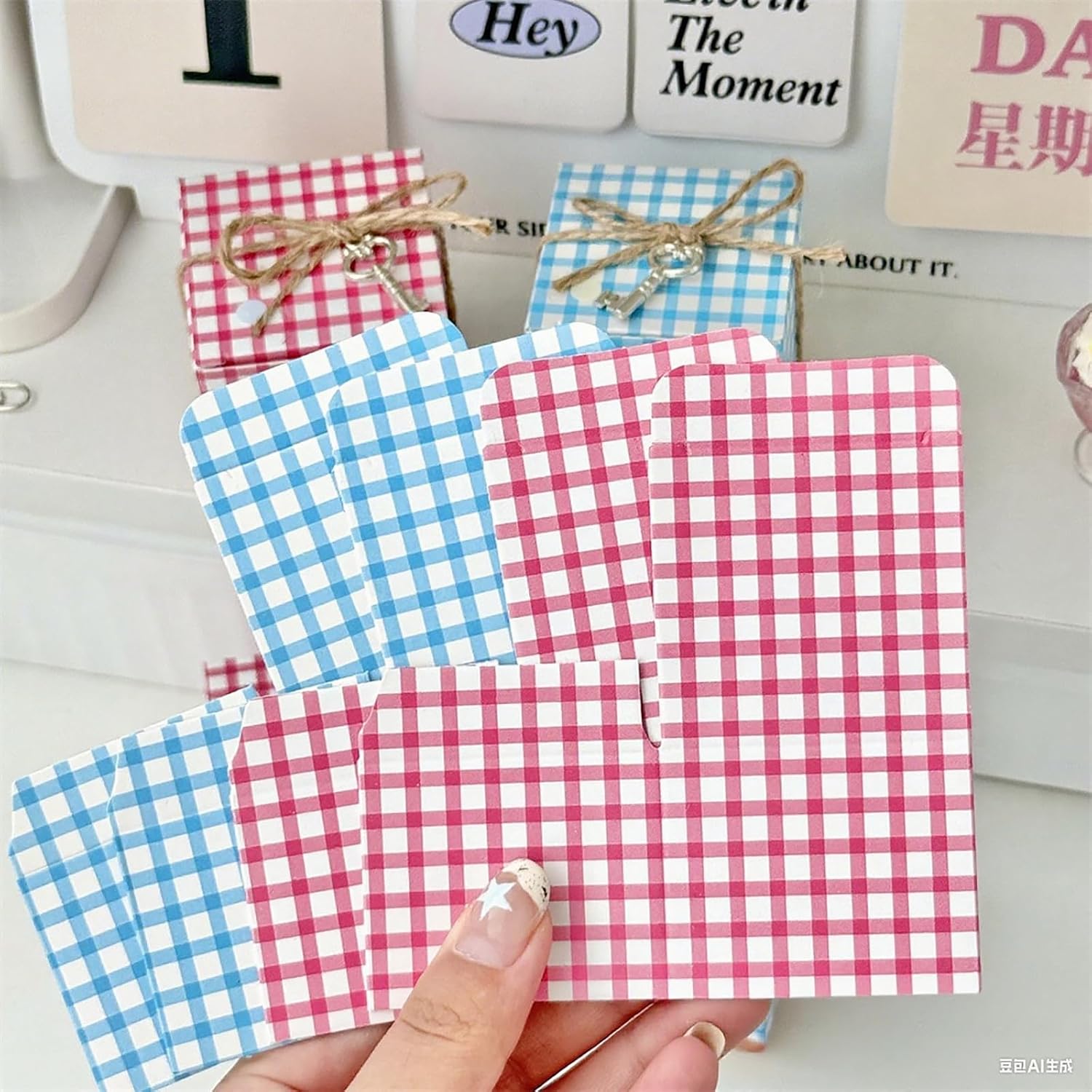 30 Pieces Blue Plaid Treat Boxes Checkered Cardboard Party Favor Gift Box with Hemp Rope Pendant Candy Treat Dessert Cookies Bakery Container for Wedding Birthday Baby Shower Party Decorations (Blue) image 5