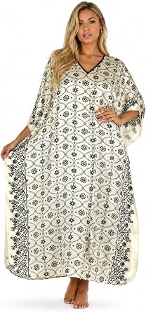 Up2date Fashion Womens Satin Caftan Island Bouquet Print, One Size Silky Kaftan Loungewear, Style Caf-75