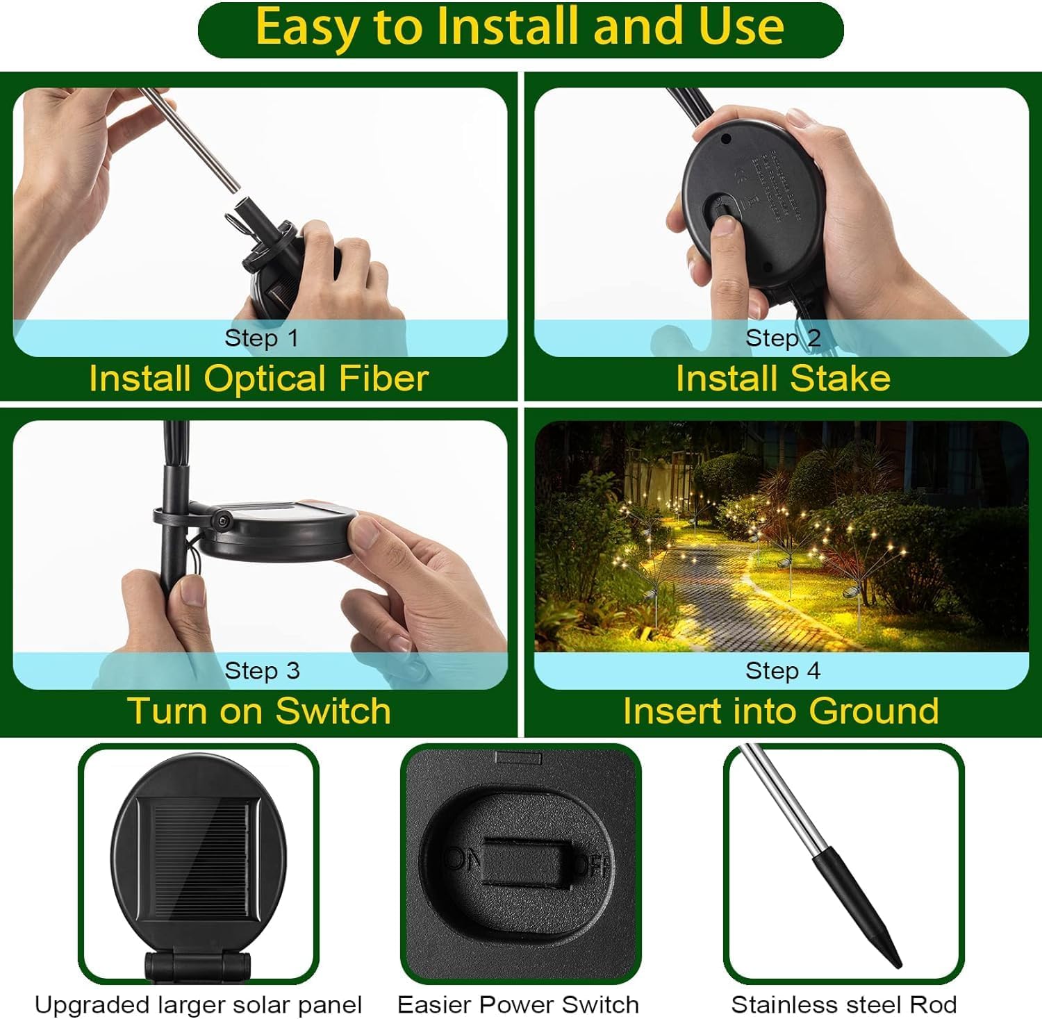 Solar Swaying Light, Outdoor Yard Patio Pathway Decoration, High Flexibility Iron Wire & Heavy Bulb Base, 2 Pack 16 LED (Warm-White)