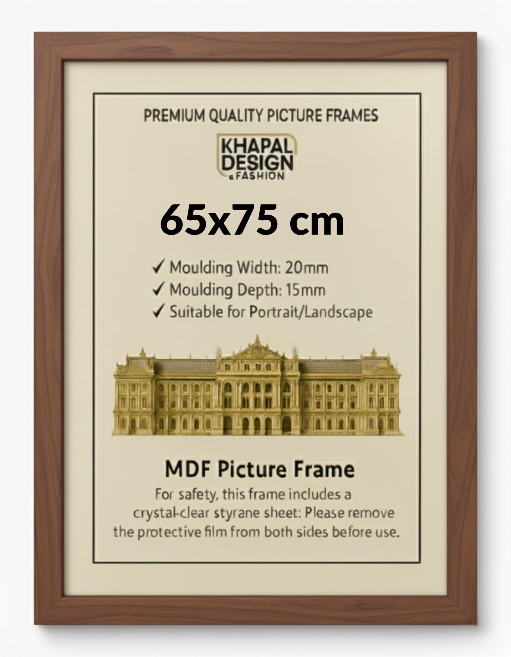 65x75 cm Picture Frame – MDF Photo Framet | Posters Prints Certificates Home Office Gallery Décor - (Walnut)