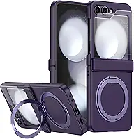 Capa Premium para Samsung Z Flip 6 – Com Anel de Dedo Magnético Giratório e Compatível com Carregamento por Indução – Proteção Completa e Design Elegante (Roxo)