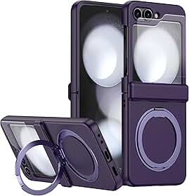 Capa Premium para Samsung Z Flip 6 – Com Anel de Dedo Magnético Giratório e Compatível com Carregamento por Indução – Proteção Completa e Design Elegante (Roxo)