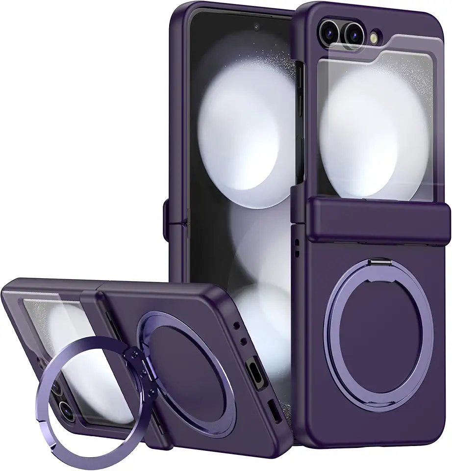 Capa Premium para Samsung Z Flip 6 – Com Anel de Dedo Magnético Giratório e Compatível com Carregamento por Indução – Proteção Completa e Design Elegante (Roxo)