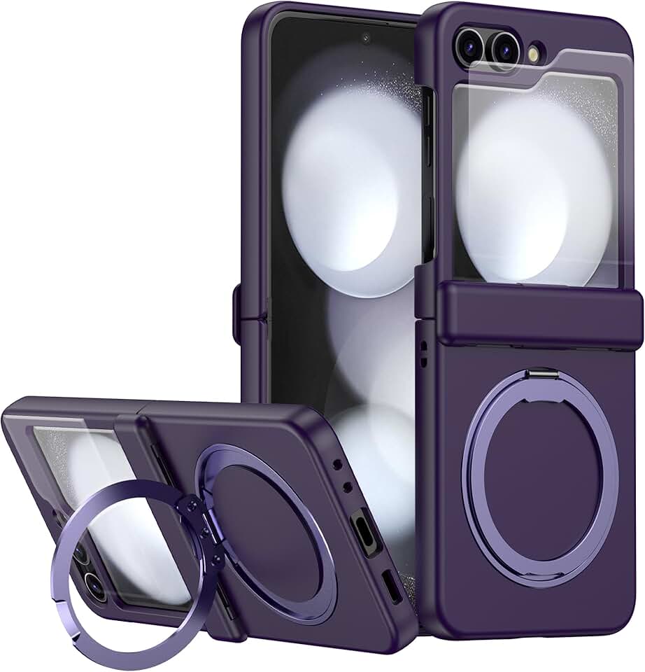 Capa Premium para Samsung Z Flip 6 – Com Anel de Dedo Magnético Giratório e Compatível com Carregamento por Indução – Proteção Completa e Design Elegante (Roxo)