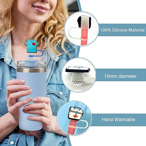 Miniatura 23 de 10 tapas de popote para vaso Stanley Cup de 30 y 40 onzas, de 0.394 in, reutilizables, de silicona, para popote, accesorios para copas Stanley