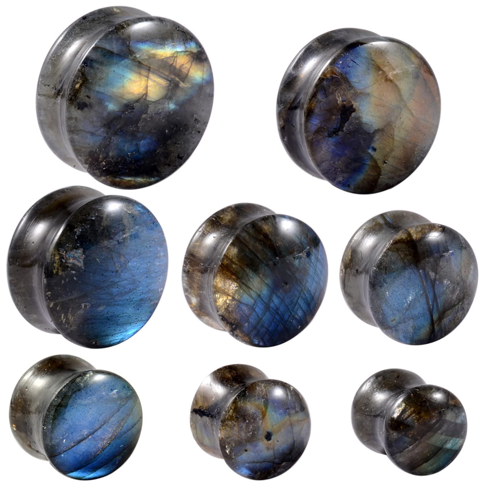CHUANCI Pair Labradorite Stone Ear Flesh Tunnel Plugs Double Flared Plug Glow Stone Ear Gauges Expander