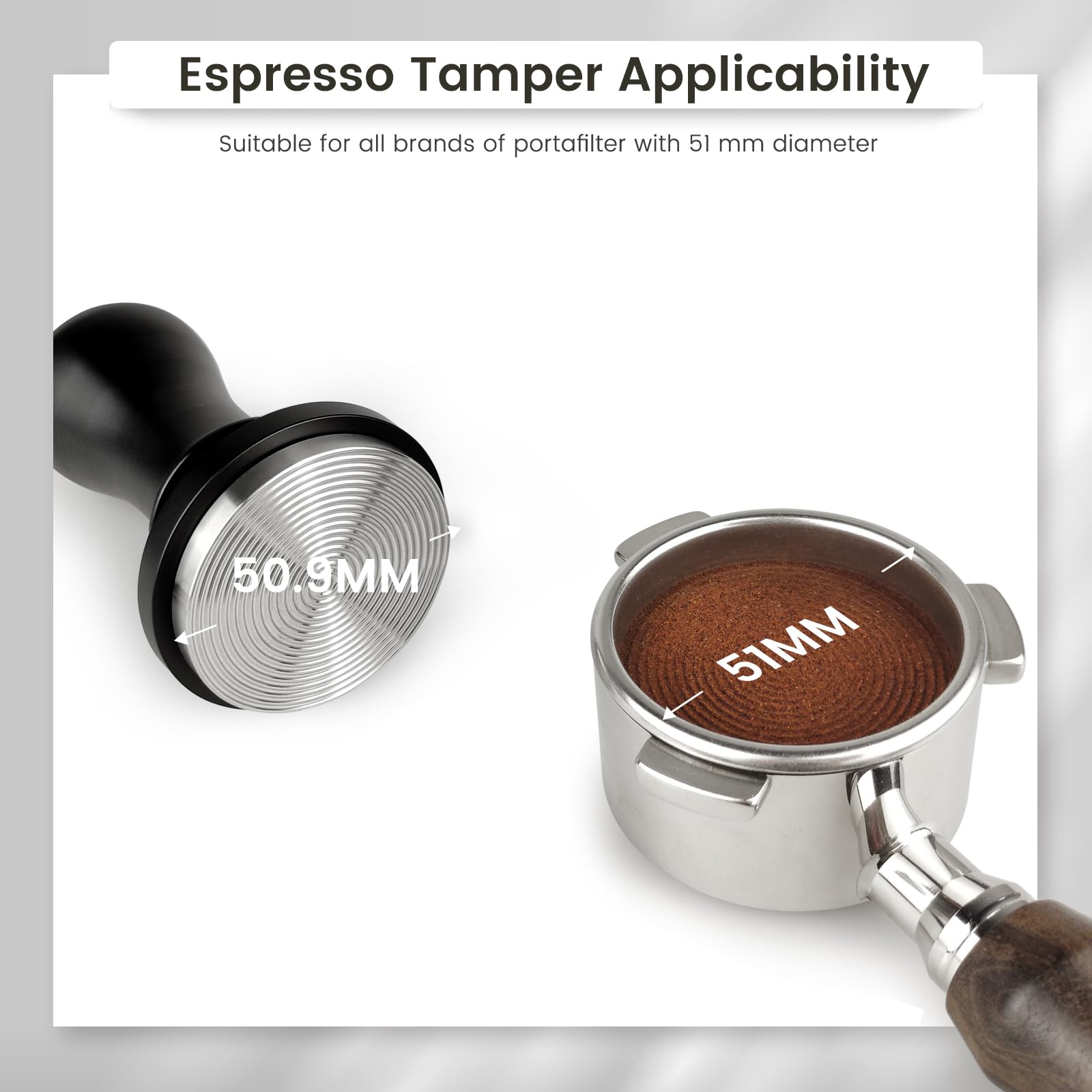 HOLIHOKY Koffie Sabotage 51mm, Veerbelaste 51mm Saboter, 30 lbs gekalibreerde constante druk Espresso Sabotage voor DeLonghi Dedica 51 mm Portafilter, 304 roestvrij staal schroefdraad basis, zwart