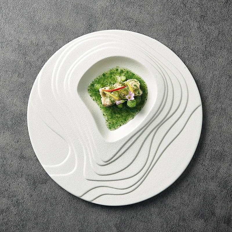 Platos Llanos platear de comida occidental de cerámica creativa, platear de postre plana de hotel, platear de carne de concepción artística, vajilla de cocina Platos de Ensalada(M)