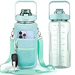 Chokoter Half Gallon Water Bottle with Sleeve, 64OZ Motivational Water Bottle with Straw & Time Marker, BPA Free Leakproof Large Sports Water Bottle, Reusable Water Jug for Workout Gym Sport