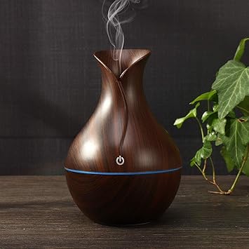 Aroma Diffuser with LED Light – USB Powered Tabletop Mist Humidifier for Desk and Bedside Use (Pot Wood Aroma Diffuser)