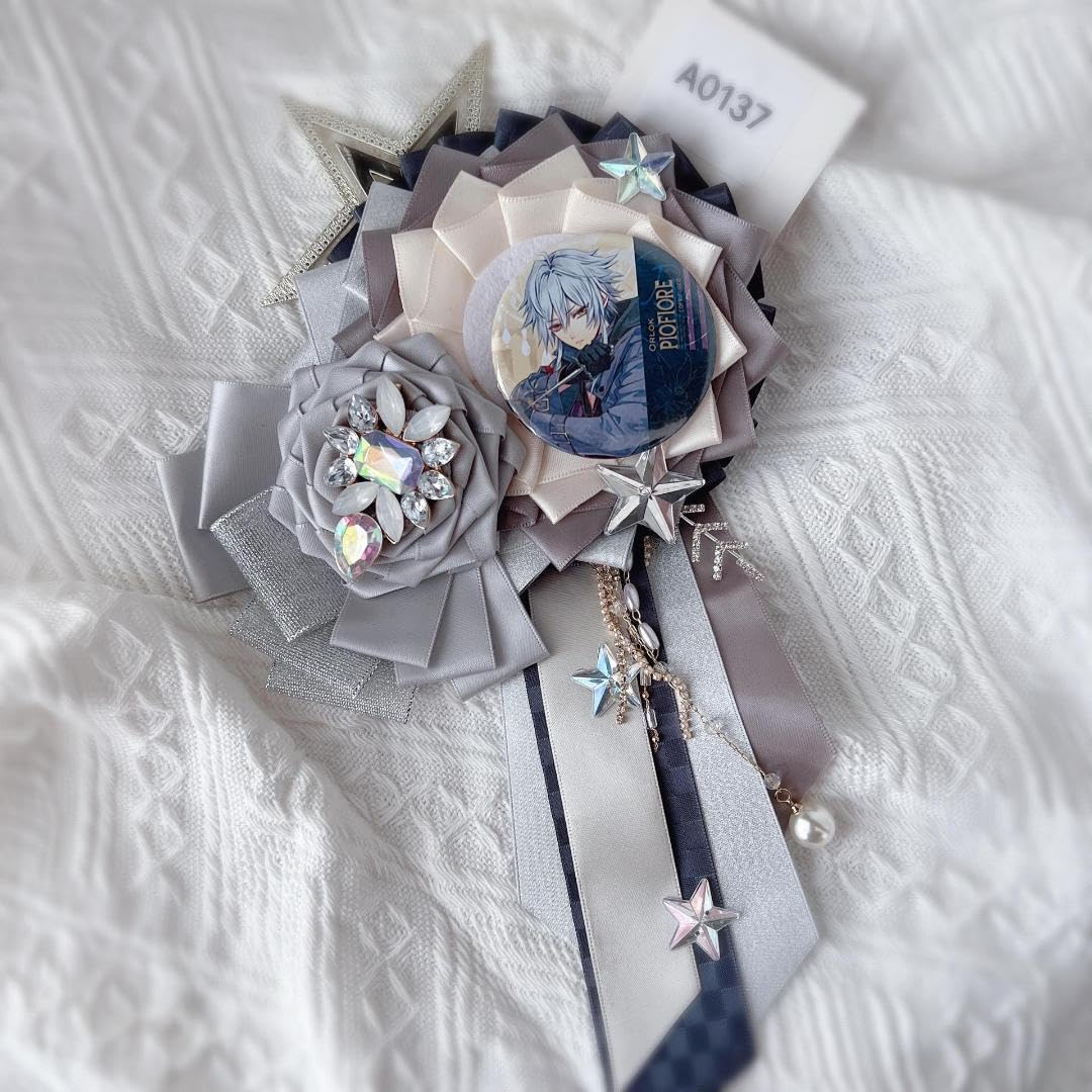 Amazon | 痛ロゼット星シルバー黒ブラック缶バッジ推し活リボン花飾り