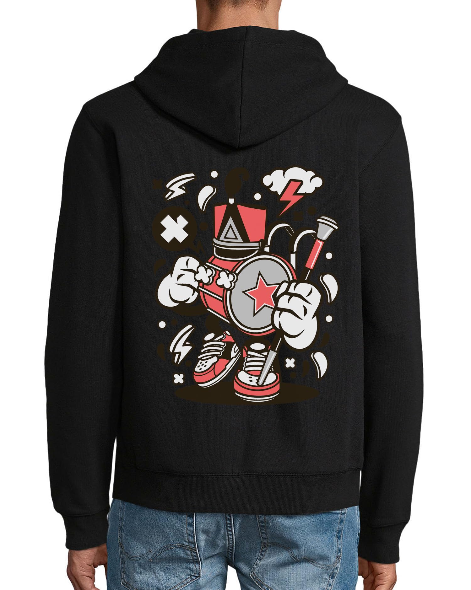Marching Band batterista hip hop art felpa con cappuccio misto cotone cerniera felpa con cappuccio nero