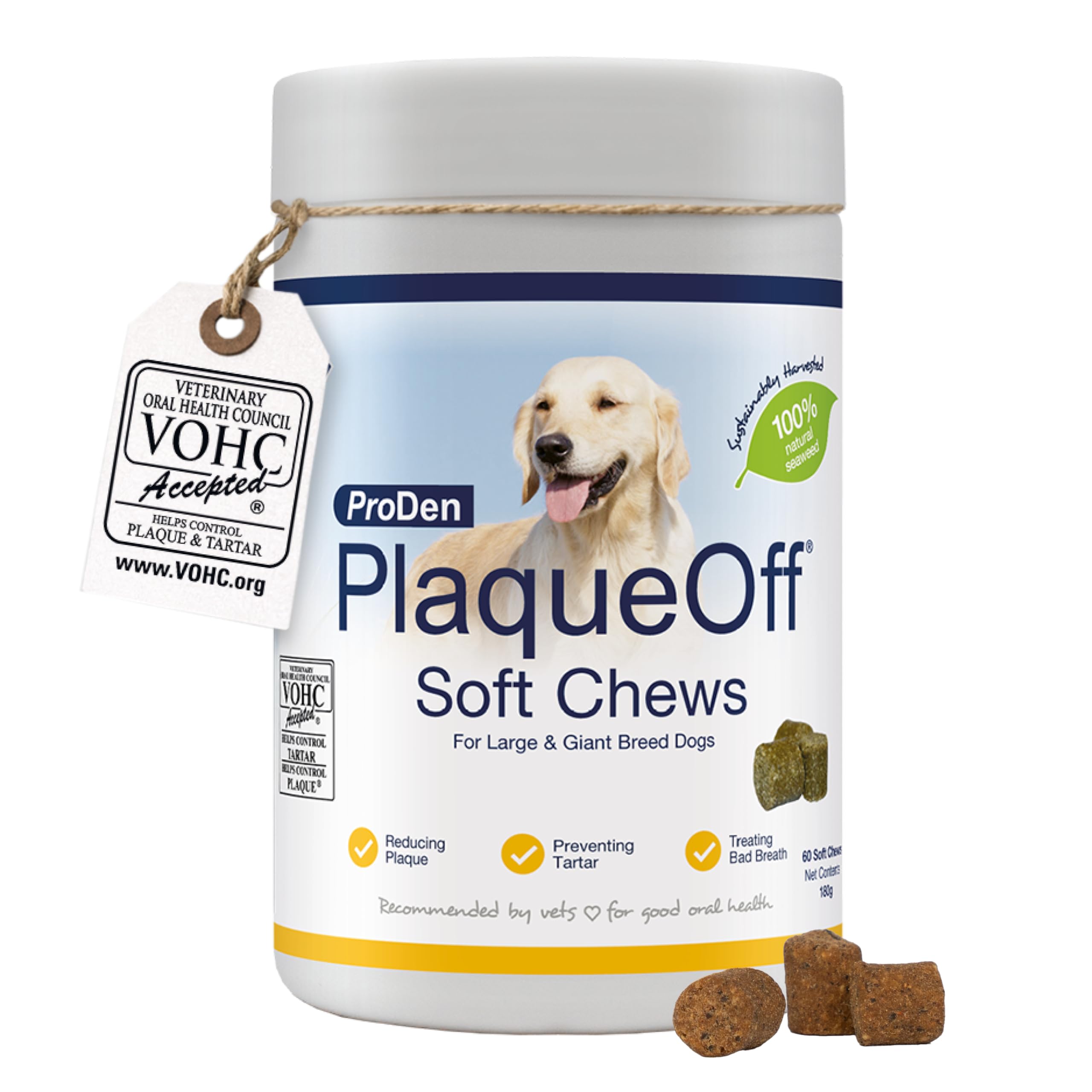 ProDen PlaqueOff 60 Soft Chews | 100% Natural Plaque, Tartar & Bad Breath Remover for Large Dogs | Works Systemically Not by Abrasion or Chewing — image 1