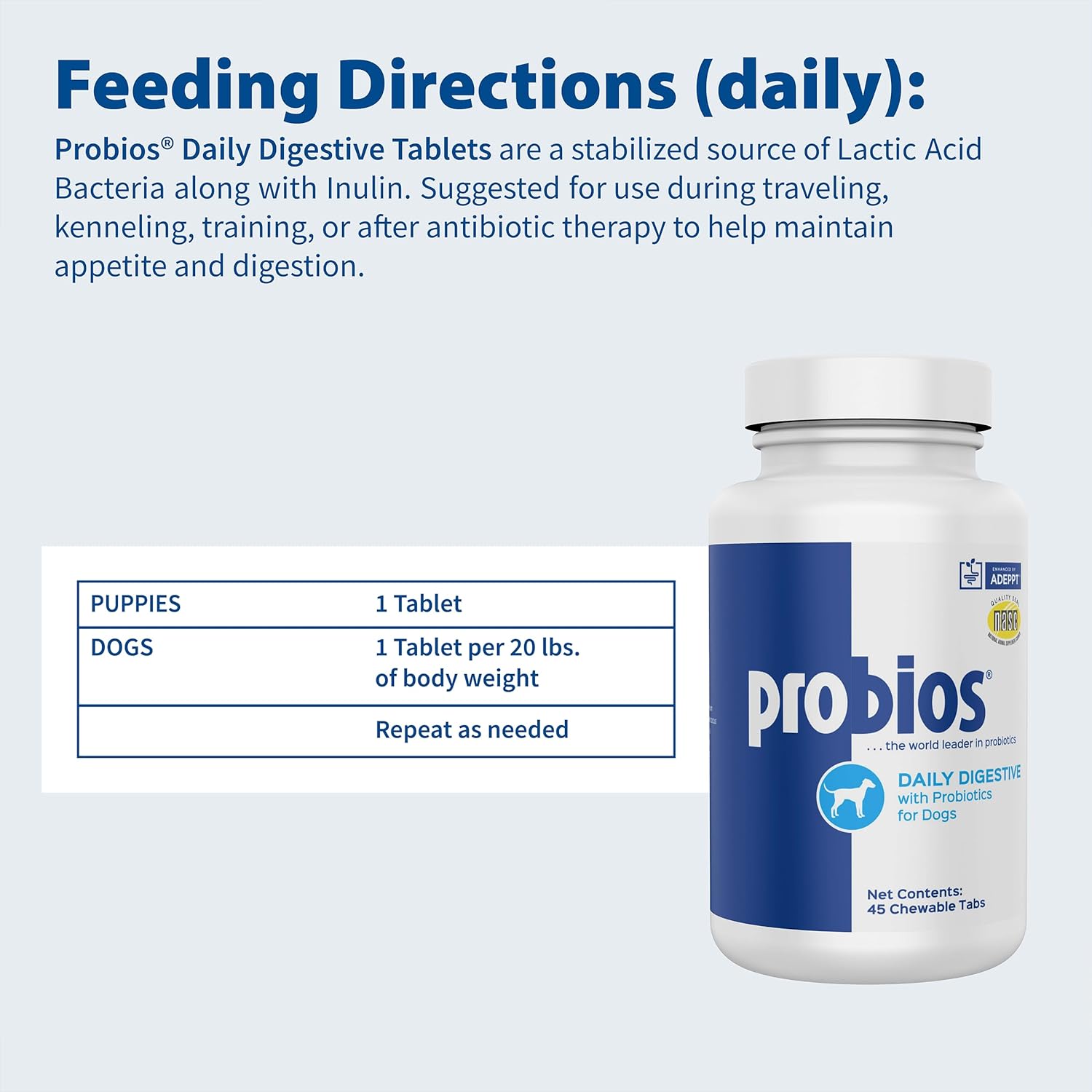 Probios Chewable Tablets for Dogs, Daily Probiotic Supplment for Gut Health, Digestion & Immune Support, 45 Count