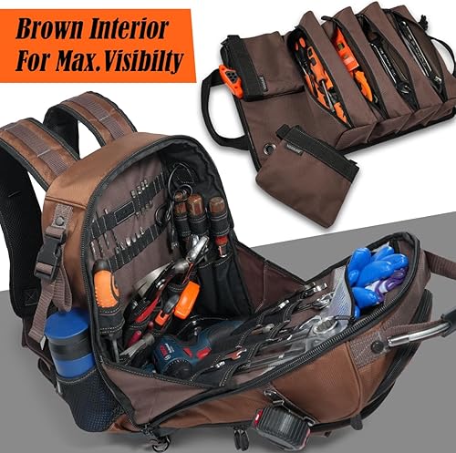 Miniatura 7 de WELKINLAND Mochila de herramientas HVAC de 70 bolsillos con rollo de herramientas, mochila eléctrica de 4 piezas con bolsas de rollo de