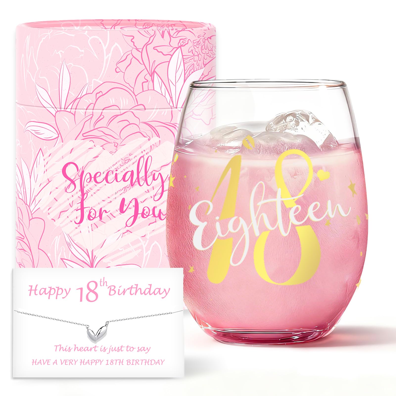 Yalucky 18th Birthday Gifts for Girls Stemless Wine Glasses Personalised Gifts for Women Girls Unusual 18th Birthday Decorations Gift Presents for Women Best Friend Sister Anniversary Glasses