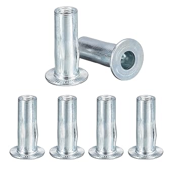 1/4-20 Multi-Grip Rivet Nuts, 6pcs Pre-Bulbed Shank Flat Head Threaded Insert Nut Carbon Steel Plus Nuts Construction Fasteners for Industrial