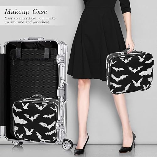 Miniatura 7 de 9CH Organizador de bolsas de maquillaje góticas, estuche de viaje grande con divisores ajustables para mujer, Bates góticos-1, Bolsa de maquillaje