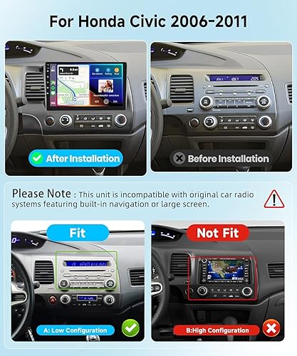 Miniatura 2 de Estéreo de coche 2G+32G para Honda Civic 2006 2007 2008 2009 2010 2011 con Carplay inalámbrico Android Auto, radio de coche Android de pantalla