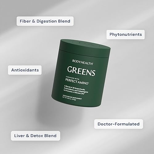 Miniatura 3 de BodyHealth Verdes mejorados con PerfectAmino - Superalimento diario en polvo de batido de manzana verde con verduras, frutas, antioxidantes,