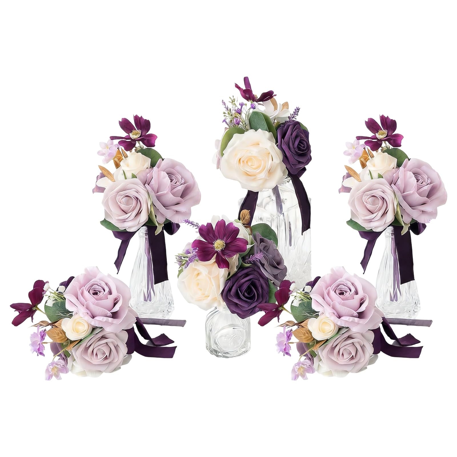 Xjdzineq 6Pcs Bridal Bouquets Realistic Artificial Flower Bouquets for Wedding Ceremony Bridal Showers and Photography Supplies Artificial Blossomy Arrangement Wedding