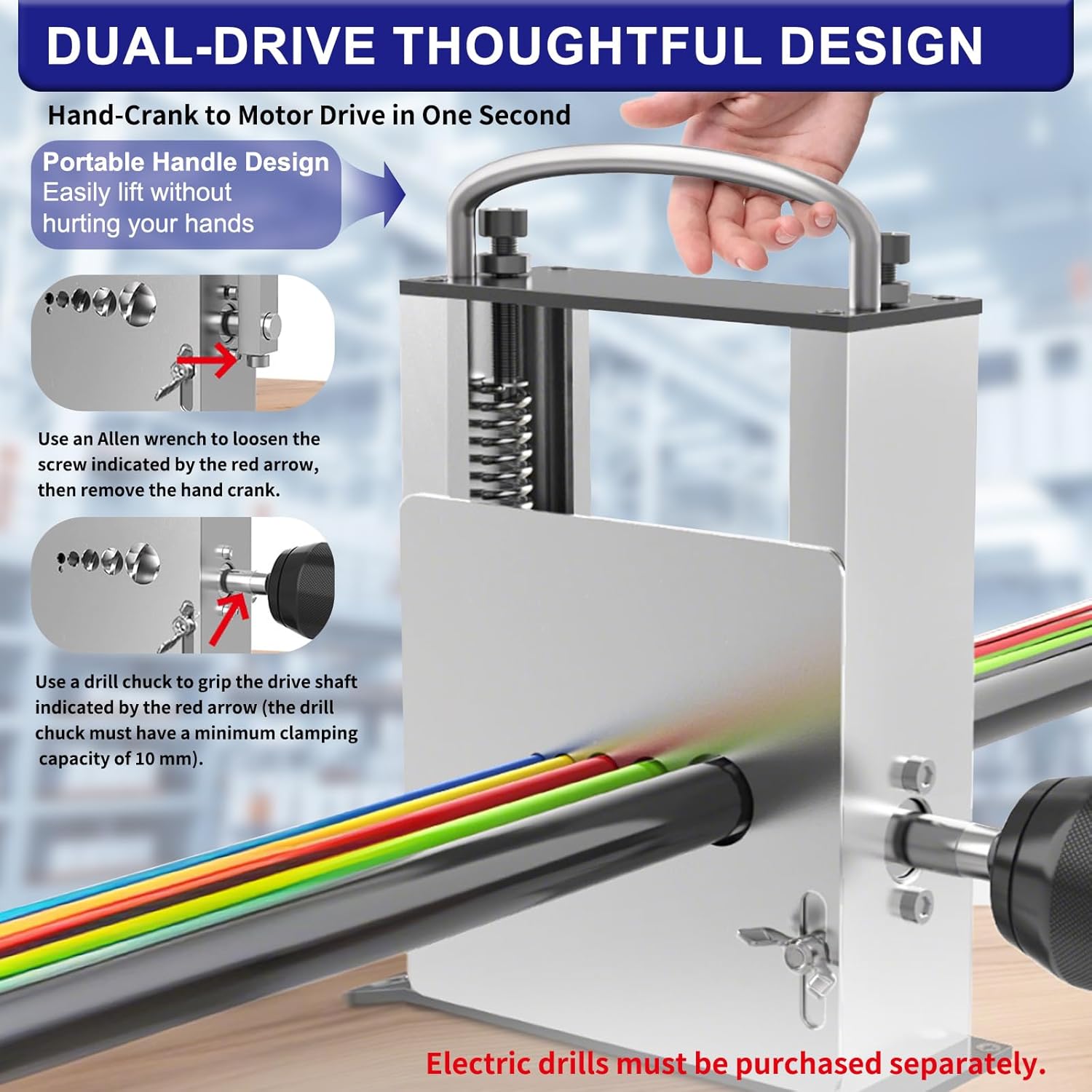 2-In-1 Wire Stripper Machine with Replacement Blade Sets, Manual & Drill Powered Wire Stripper Tool with 6 Channels & 5 Blades for 0.12" to 0.67" (3mm-17mm) Scrap Copper Wire