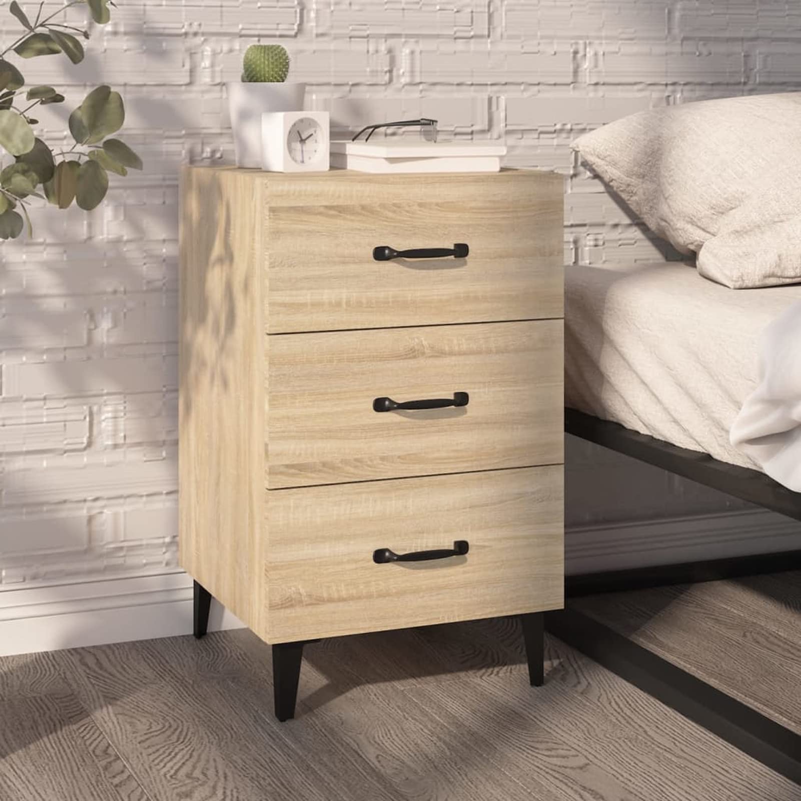 Table de chevet en bois d'ingénierie chêne Sonoma au design contemporain épuré
