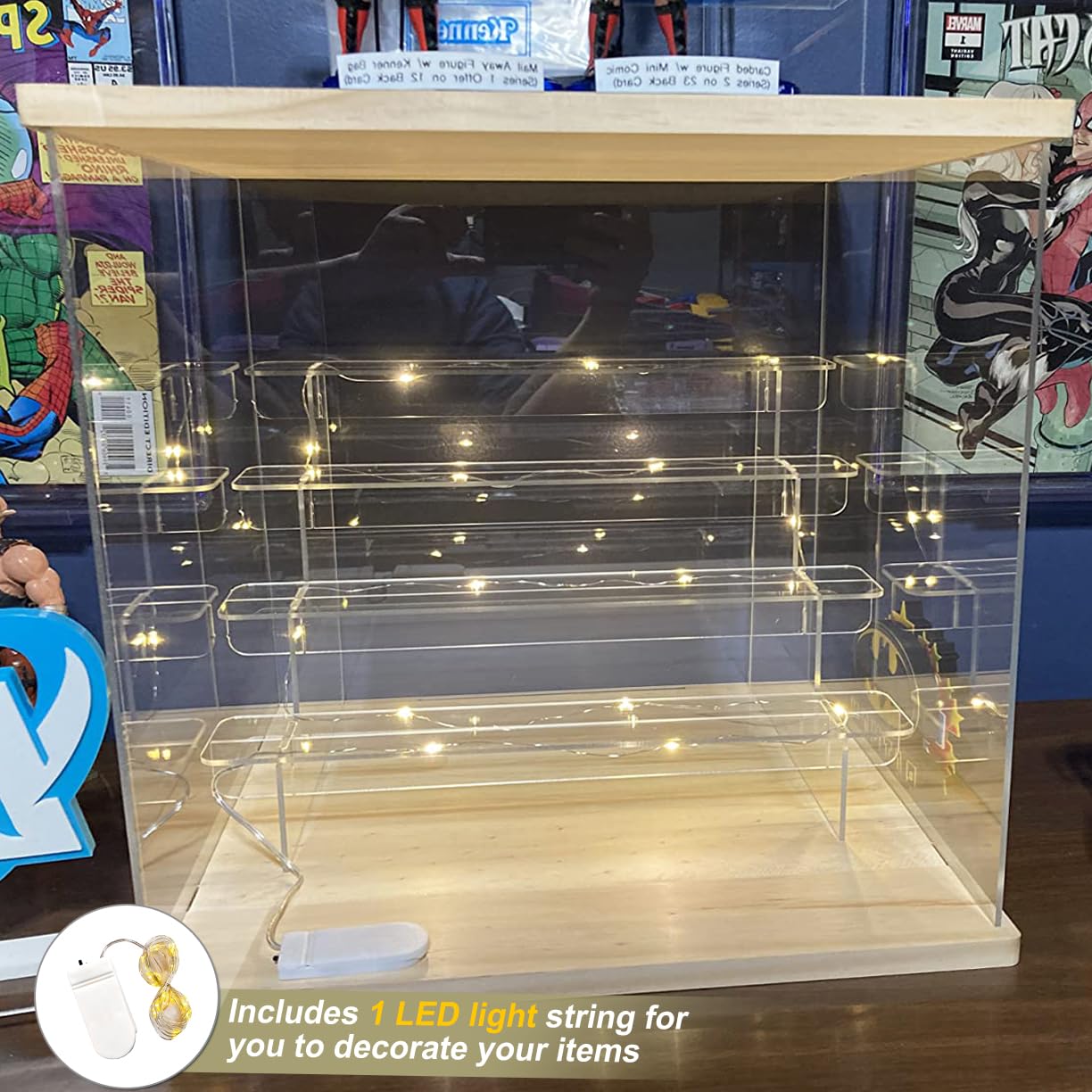 Vitrine pour Collection, 5 Niveaux Vitrine Acrylique Transparente avec Porte et Marches, Plexiglas Boite de Rangement Anti-Poussière pour Funko Pop, Figurines, Maquette, 32x30x32,5 cm