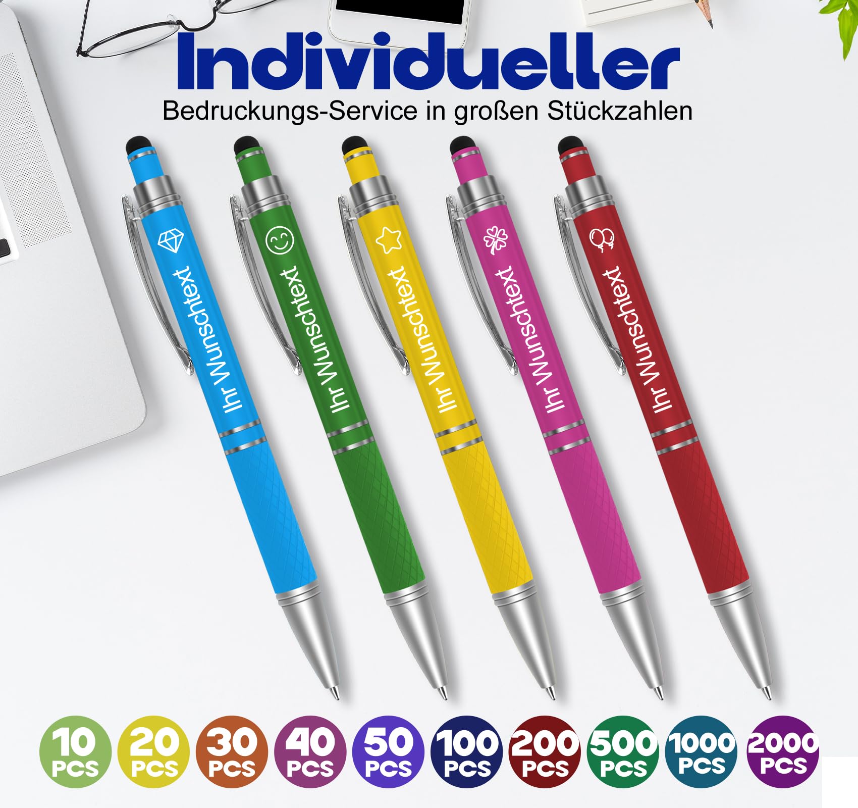 50er Kugelschreiber mit Gravur & Touchpen,Personalisiert Pen 1mm Strichstärke mit Wunschtext als Geschenke Glücksbringer Prüfung,Geschäftliche,Werbegeschenk,Werbeartikel,Abschiedsgeschenk