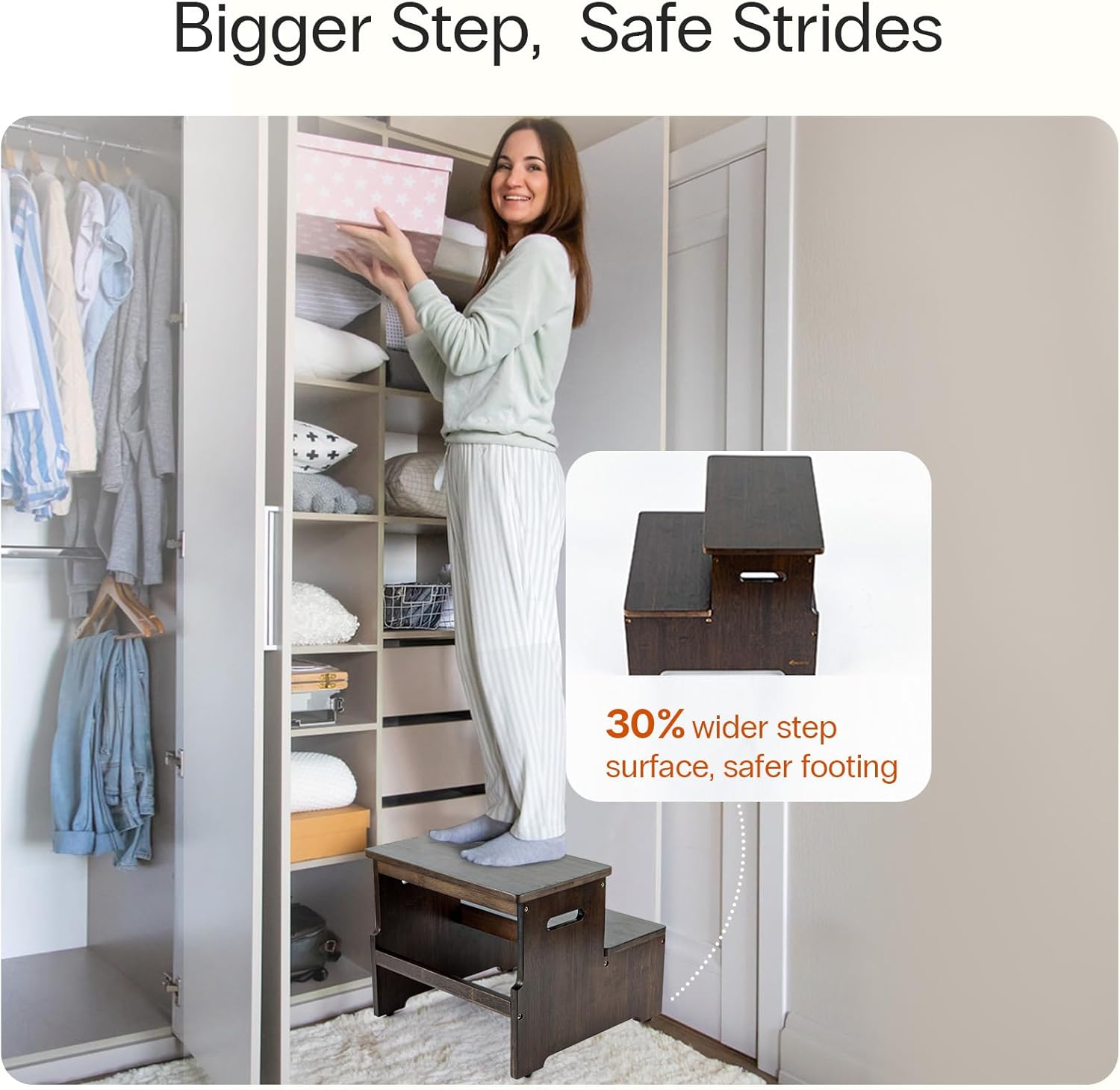 StrongTek Bamboo Step Stool Set, Standard & Large Bed Step for Adults & Kids, 350–400 lbs Capacity, Non-Slip, Heavy-Duty Wooden 2-Step Design for Bedroom, Bathroom & Kitchen