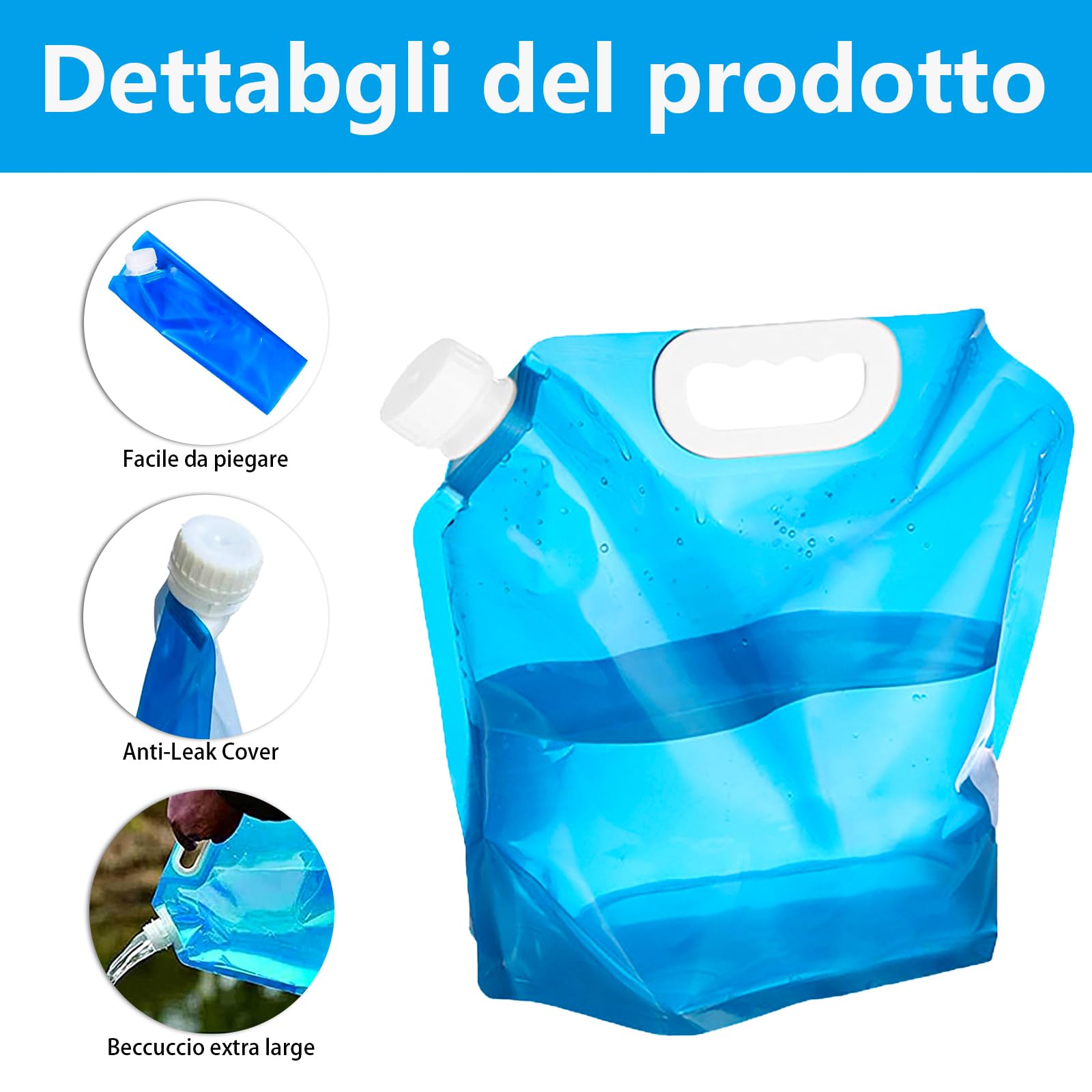 2 Sacche Per Acqua Da Campeggio Da 10 Litri Con Rubinetto | Pieghevoli, Senza BPA, Con Maniglia | Per Escursioni, Picnic, Barbecue