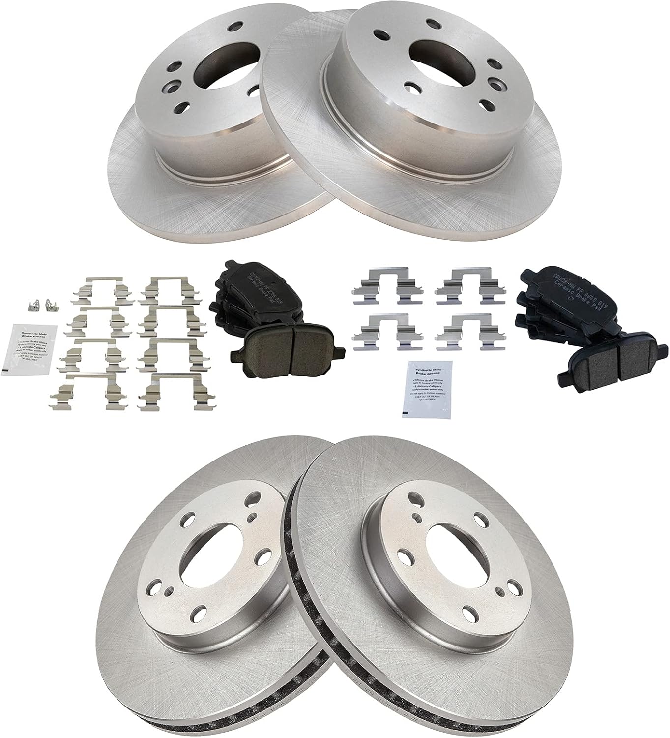 TRQ Front and Rear Brake Pad & Rotor Kit Brake Pads Brake Rotor Ceramic Compatible with 2000-2004 Toyota Avalon
