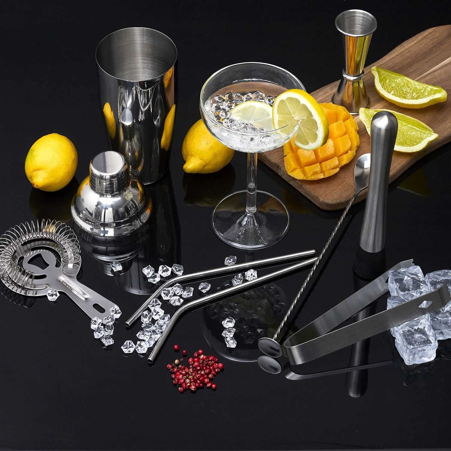 COOK CONCEPT - KV7349 - Cocktail Set - 15 Accessori per la tavola Bevanda Aperitivo, Cocktail, Birra, Succhi, Antipasto, Alcool, Liquore