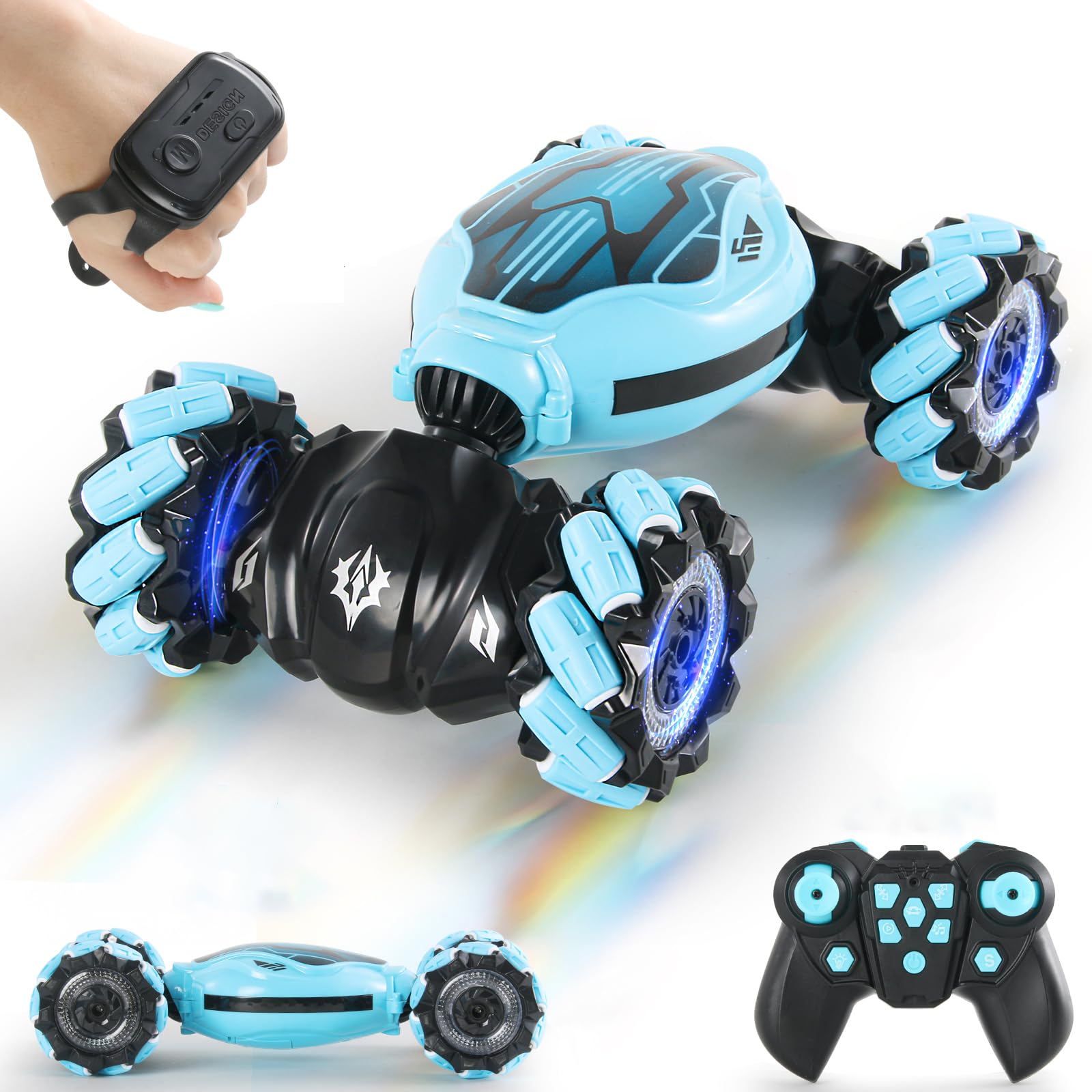 W Gesture Sensing RC Stunt Car, Remote Control Car for Boys 8-12, 2.4GHZ Hand Controlled All-Terrain Twisted RC Cars Outdoor, Rechargeable Fast Off-Road Car Toy for Kids Adults with Music and Light