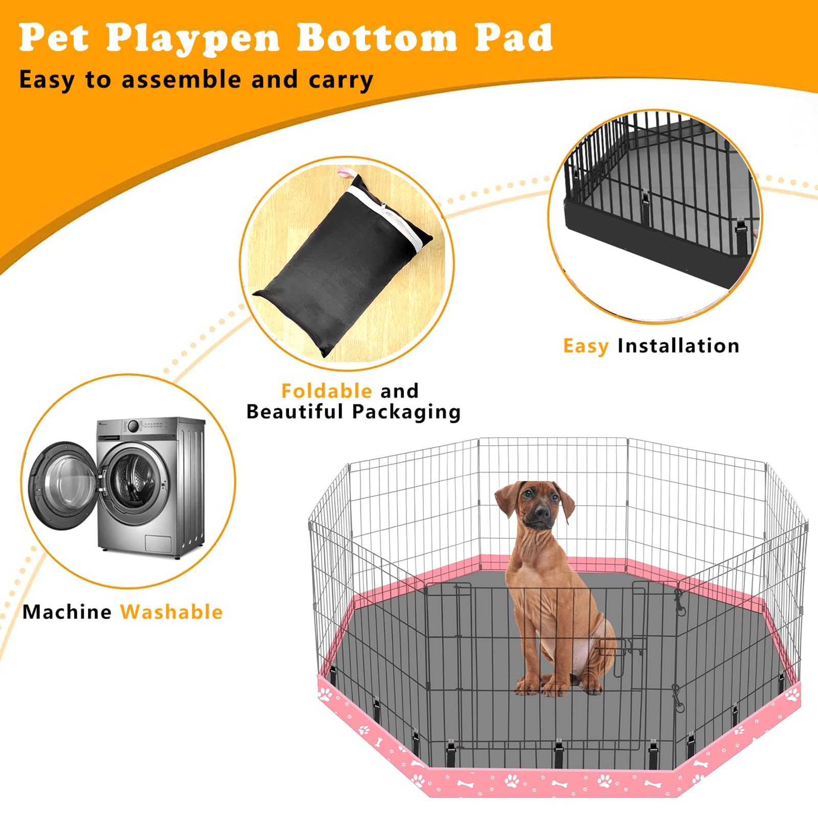 Box per cani con fondo in rete adatto per 61 cm 8 pannelli regolari ottagonali in metallo per esercizi per animali domestici, cuscinetto per gabbia per cani, cuccioli, fibbie elastiche connessioni. -