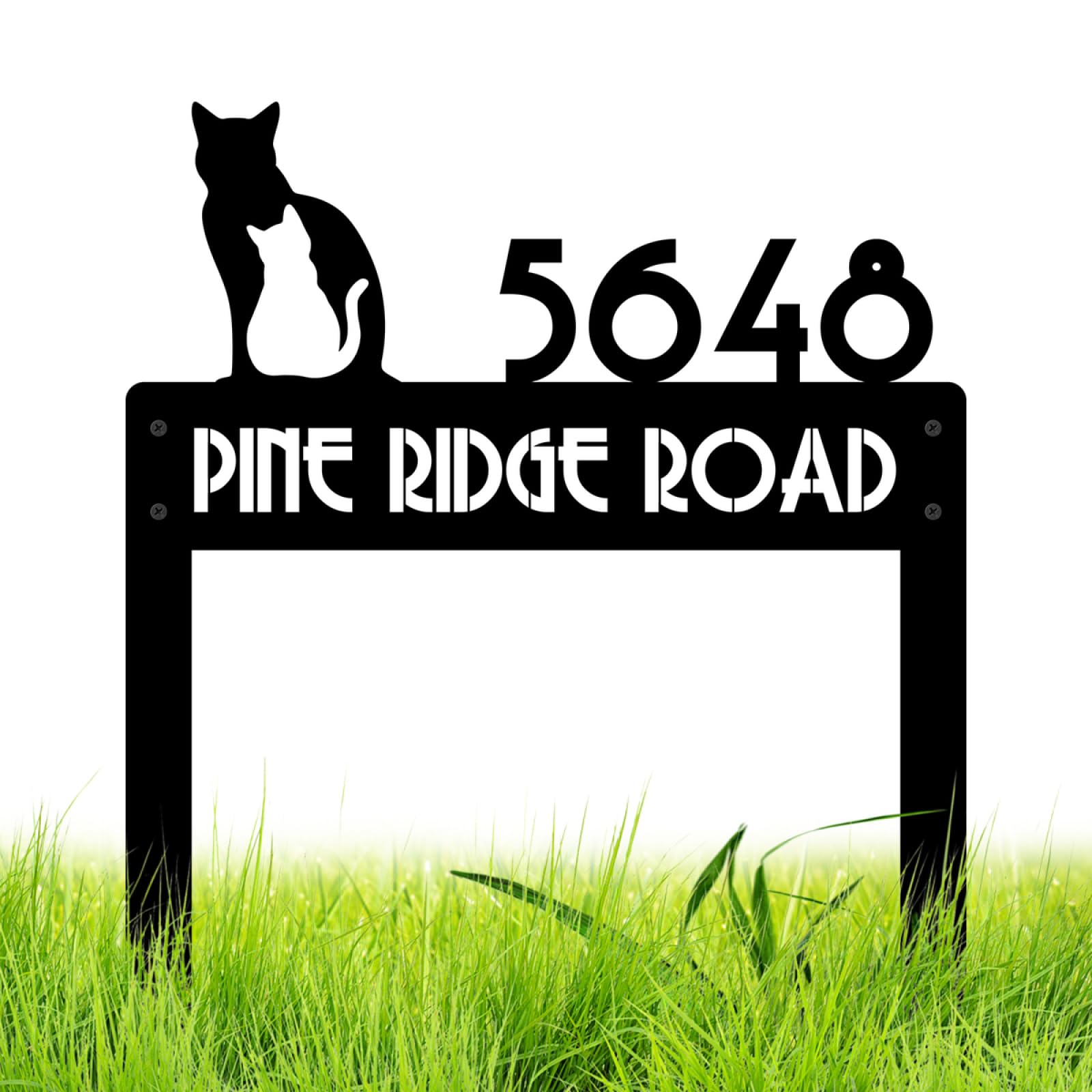 Personalized Address Metal Signs, Customlized Address Number for House Metal Yard Stakes, Personalized Cat Garden Signs for Front Door, Custom Garden Sign House Number for Outside