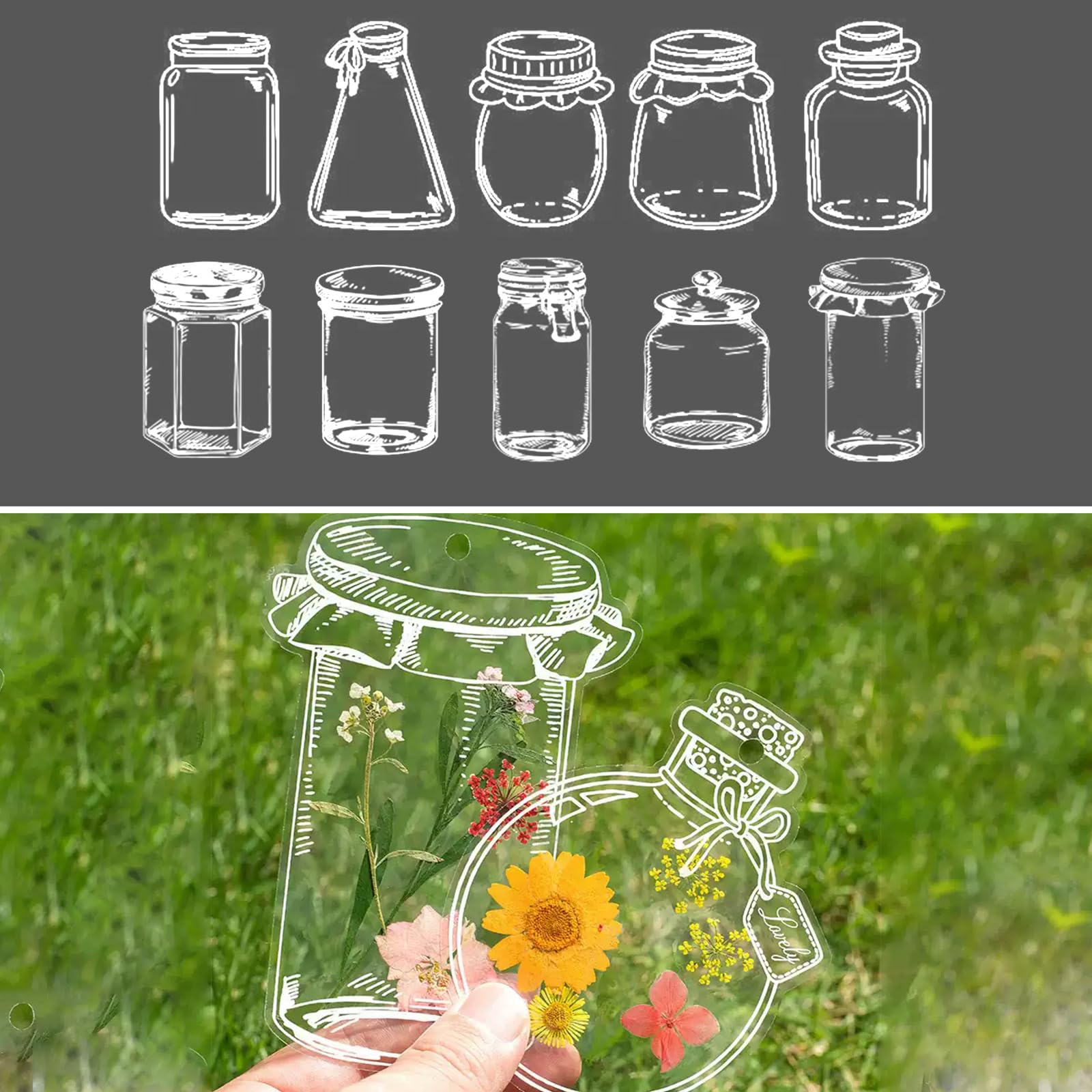 Transparent Dried Flower Bookmarks, 40Pcs Dried Flower Bookmark Kit with 12 Pcs Dried Flowers and 80+ Stickers - Bulk DIY Bookmarks for Crafts, Resin