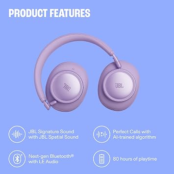JBL Live 780NC - Wireless Over-Ear True Adaptive Noise Cancelling Headphones, JBL Signature Sound with Hi-Res Audio, 2-mic Perfect Calls 2.0 with AI-Trained Algorithm, Personi-Fi 3.0 (Black)