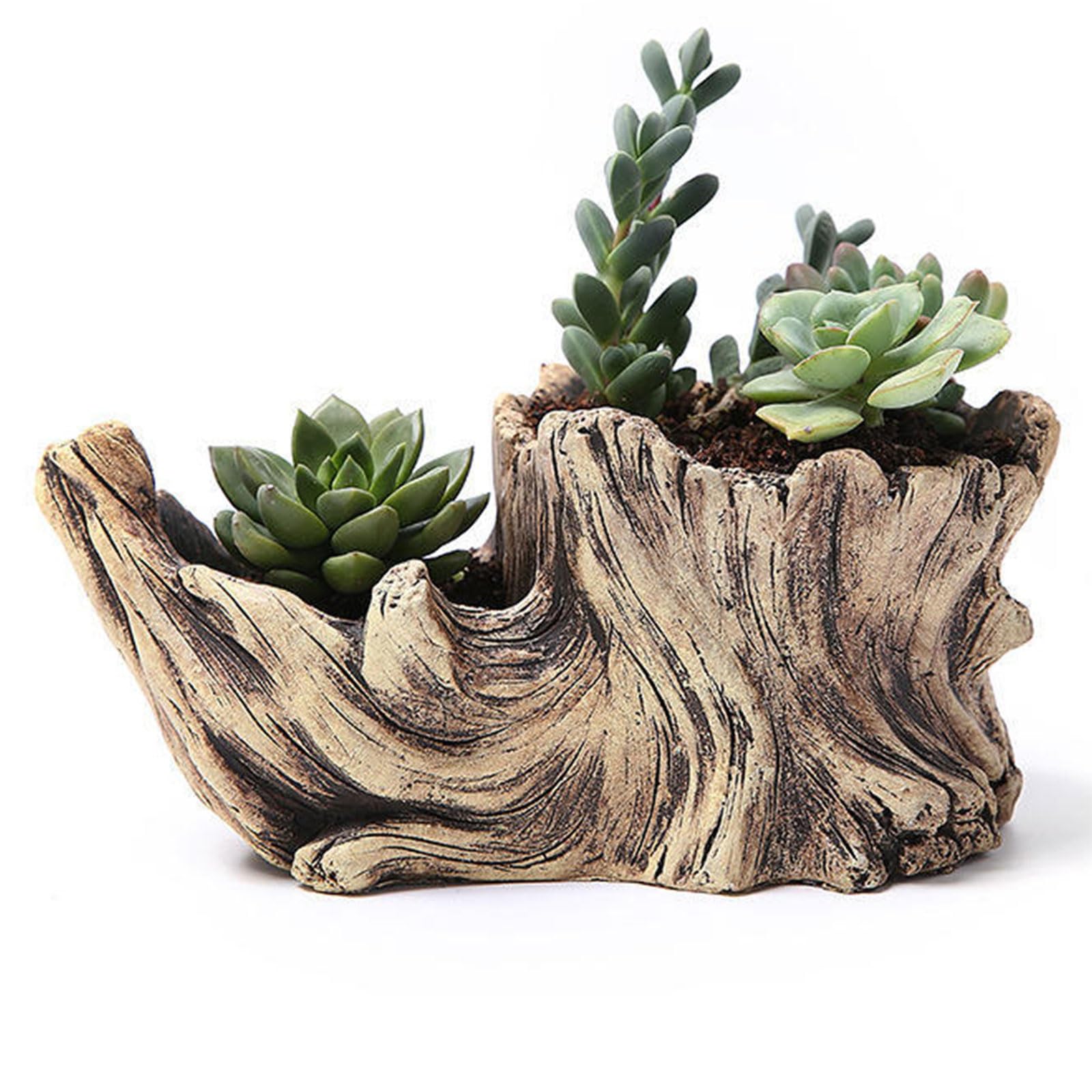 XYUERU Vintage flower pots cement planter, imitation tree stump, wooden flower pot for succulents, flower pots, bonsai decoration