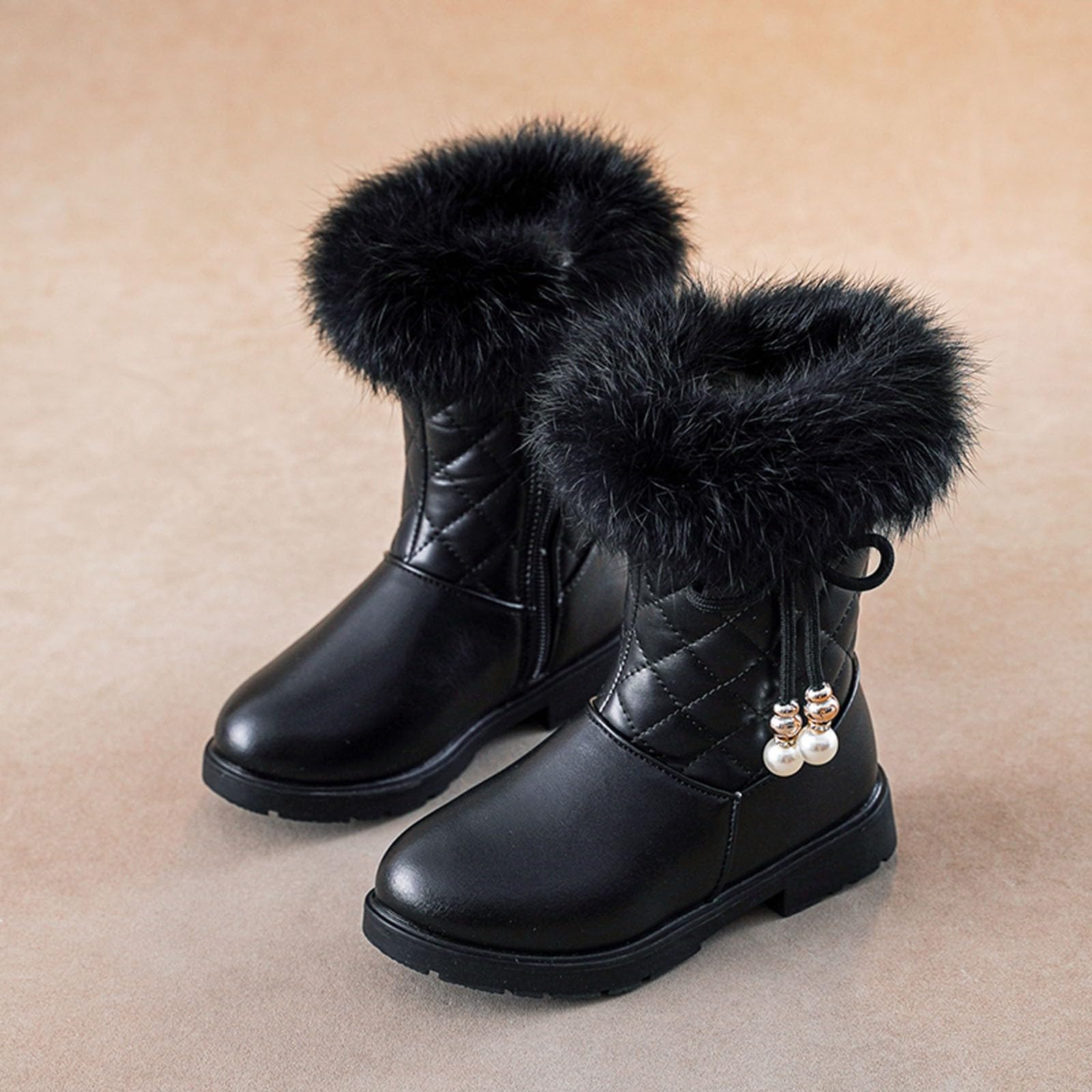 Botas niños fácil Poner Botas de Nieve para niñas de otoño e Invierno con de, Antideslizantes, cálidas y cómodas, Botas con Cremallera Lateral y de Color (Black, 28.5 Little Child)