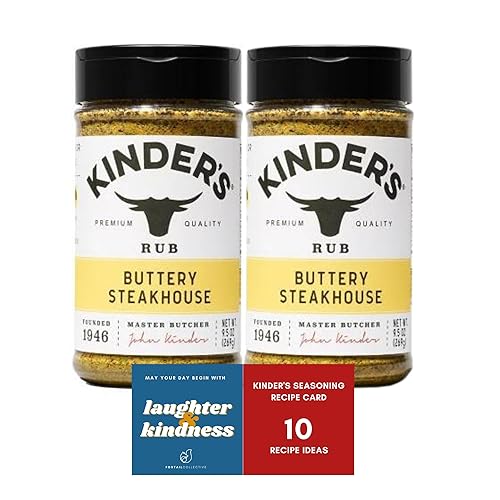 Kinder's Buttery Steakhouse Duo dos botellas XL de 9.5 onzas, juego exclusivo de 10 tarjetas de recetas + calcomanía de alta calidad para