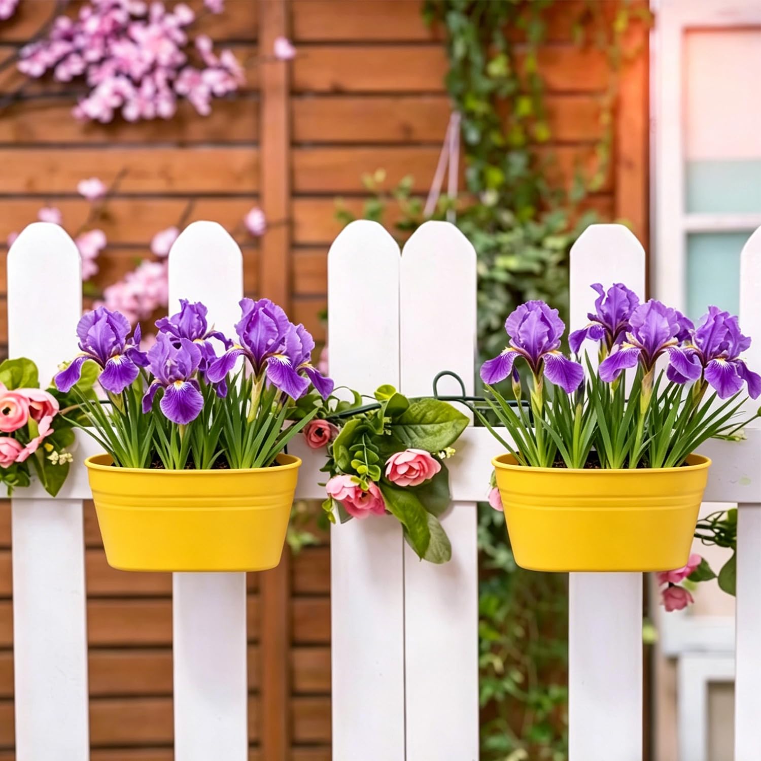 6 Pièces Pots De Fleurs Suspendus en Métal, 28Cm Jardinière De Balcon, Pot De Fleurs Suspendu avec Crochets Amovibles, Idéal pour Les Balcons, Les Balustrades, Les Jardins Et Les Murs