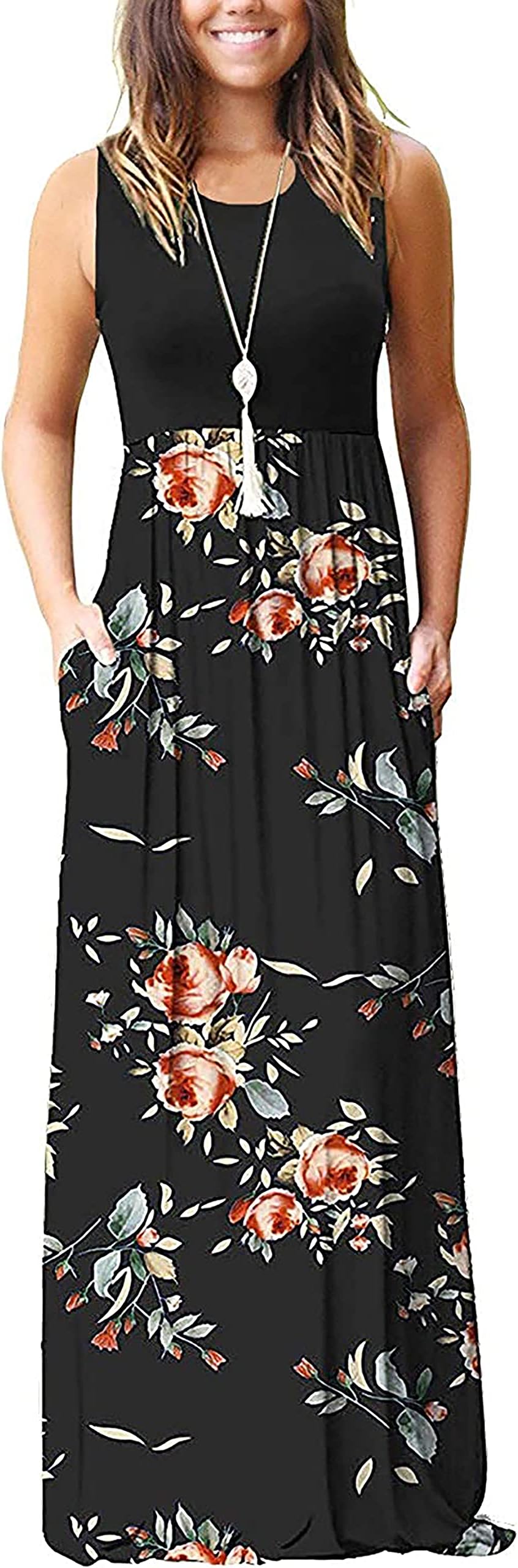 AUSELILYWomen's Summer Sleeveless Loose Maxi Dress Casual Long Dresses with Pockets 2025 New
