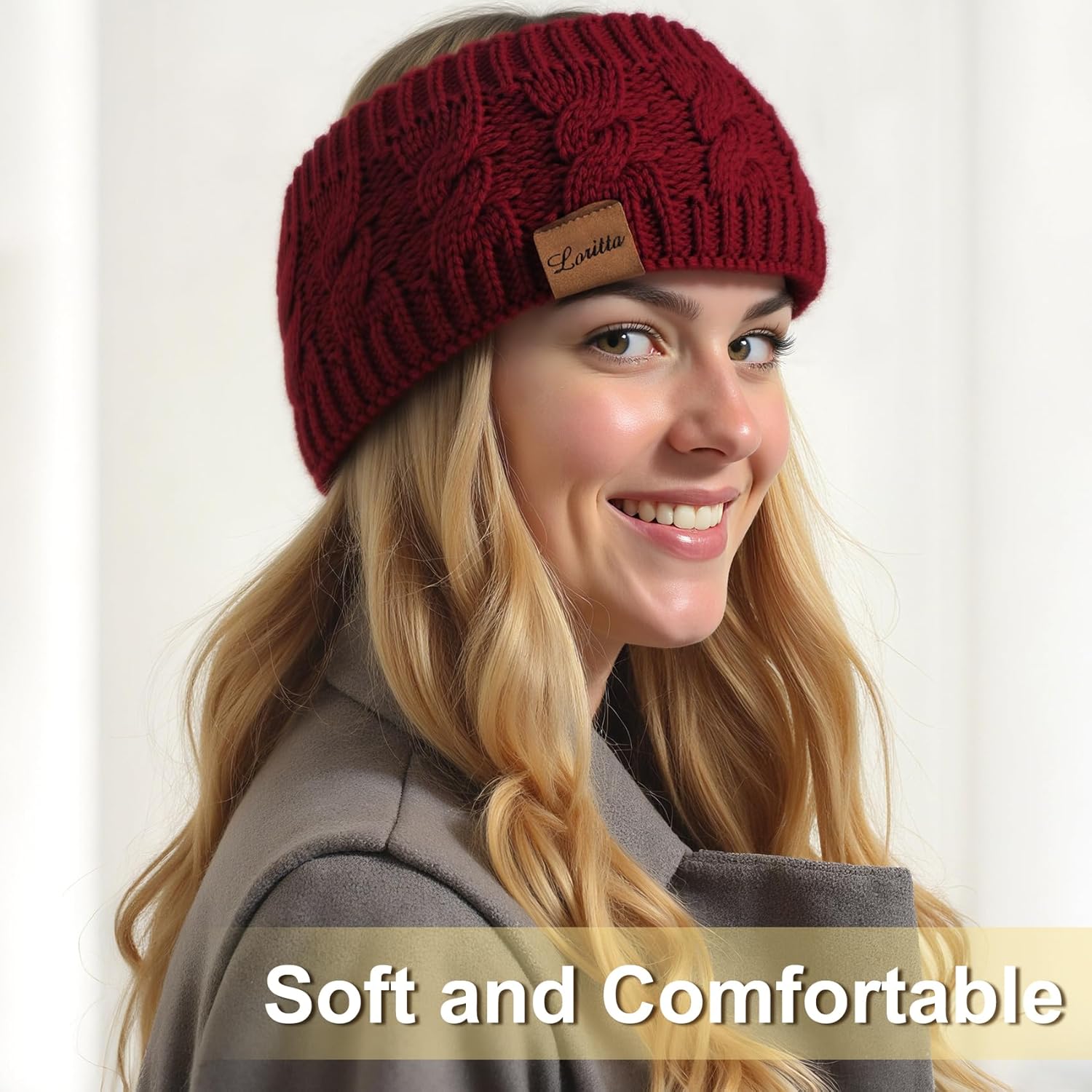 Loritta 2 Pack Headbands for Women Winter Warm Cable Knit Ear Warmer Thick Head Wrap Fuzzy Fleece Lined Gifts - Image 6