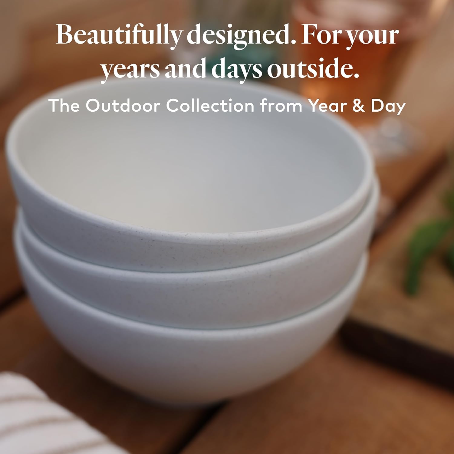 Year & Day Outdoor Set of 4 Unbreakable Lightweight Small Bowls, Plant Derived, Moon White, 5.75 inch