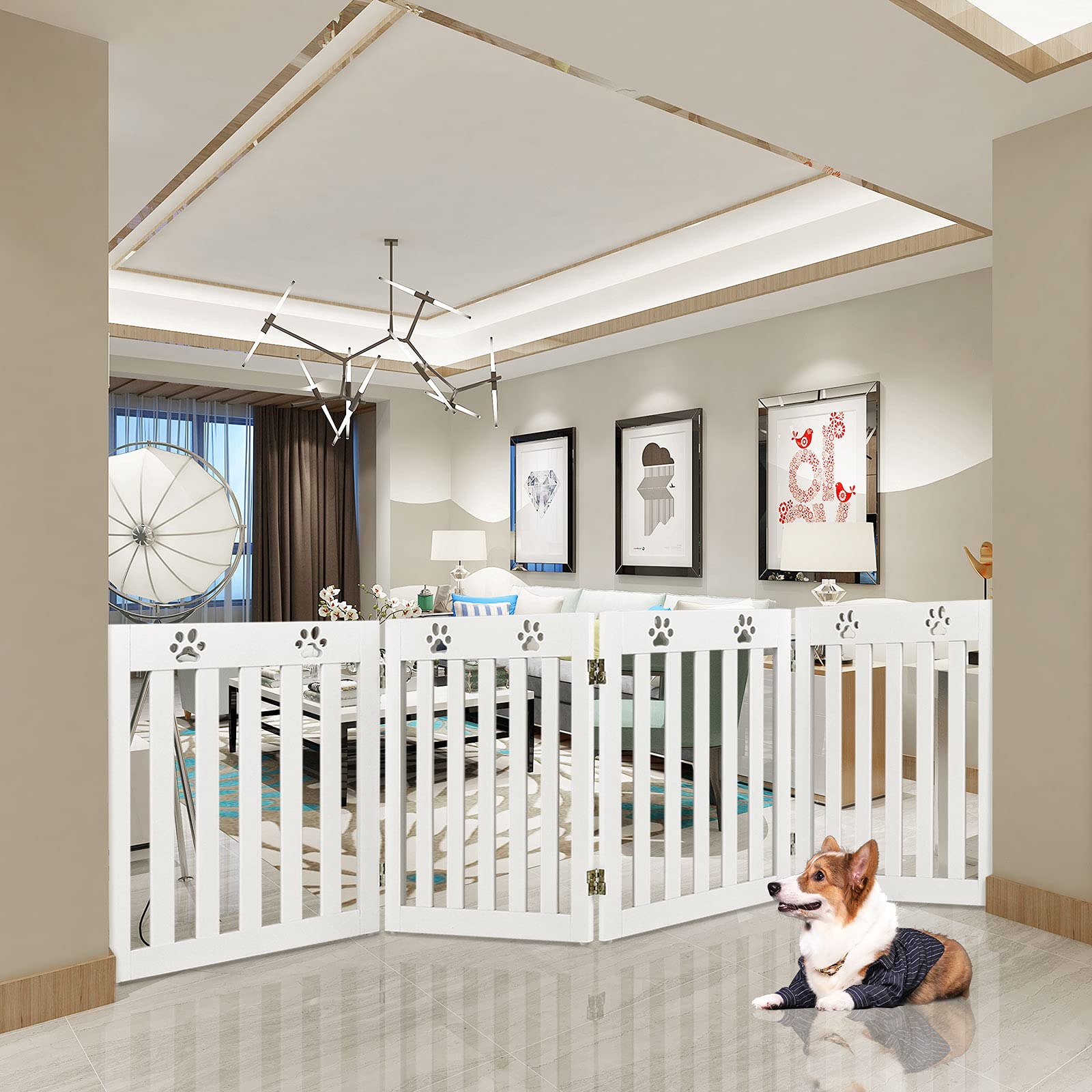 RELAX4LIFE Barriera per Cani, Ringhiera di Sicurezza Estensibile Portatile Pieghevole, Cancelletto di Protezione per Corridoio, Scale e Porte, Cancello per Cani per Interni (Bianco, 4 Pannelli)