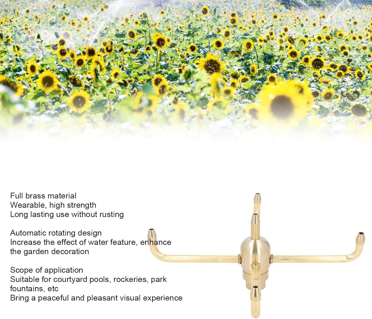 Water Fountain Nozzle, 4 Arm Brass Automatic Rotation Fountain Nozzle Heads Adjustable Angle Spray Head Sprinkler for Garden Pond Courtyard Pool Rockeries Garden Fountains (G1in)