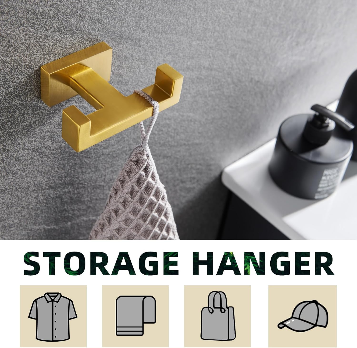 APLusee Double Robe Towel Hook Brushed Dark Gold, 304 Stainless Steel Bathroom Hand Towel Holder, Clothes Wall Hanger for Toilet Kitchen Cabinet